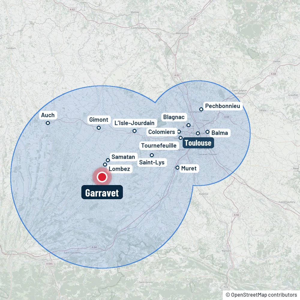Carte de la zone d’intervention d’ASM ELEC 31 : Gers, Toulouse et sa métropole